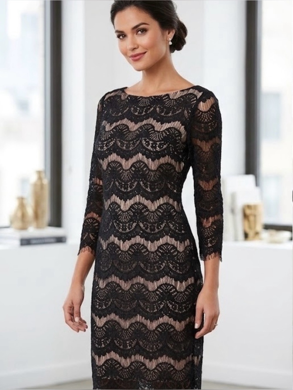 J.Howard Elegant Black Lace Sheath Dress Size 16 Evening Classic Event